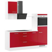 Küchenblock IBZ ohne Geräte ca. 215 cm Rot - Edelstahlfarben/Rot, Design, Holzwerkstoff/Metall (215cm) - Impuls