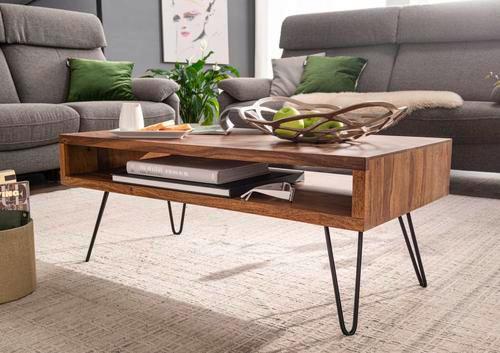 Couchtisch in Sheeshamfarbe Echtholz - Sheeshamfarben/Schwarz, MODERN, Holz/Metall (100/50/40cm) - MID.YOU