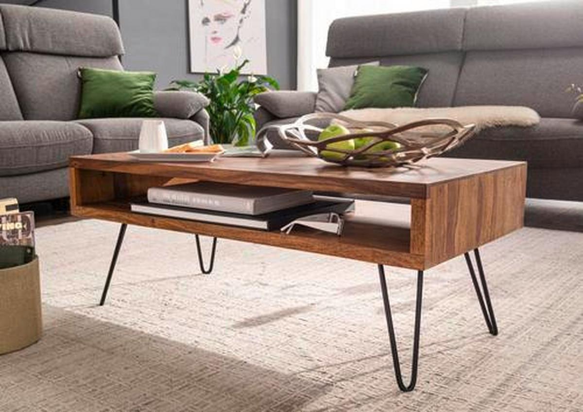 Couchtisch in Sheeshamfarbe Echtholz - Sheeshamfarben/Schwarz, MODERN, Holz/Metall (100/50/40cm) - MID.YOU
