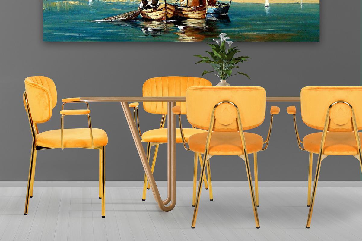 STUHL-SET GISELLE 225 - Goldfarben/Orange, Design, Kunststoff/Metall (63/80/51cm) - Kayoom