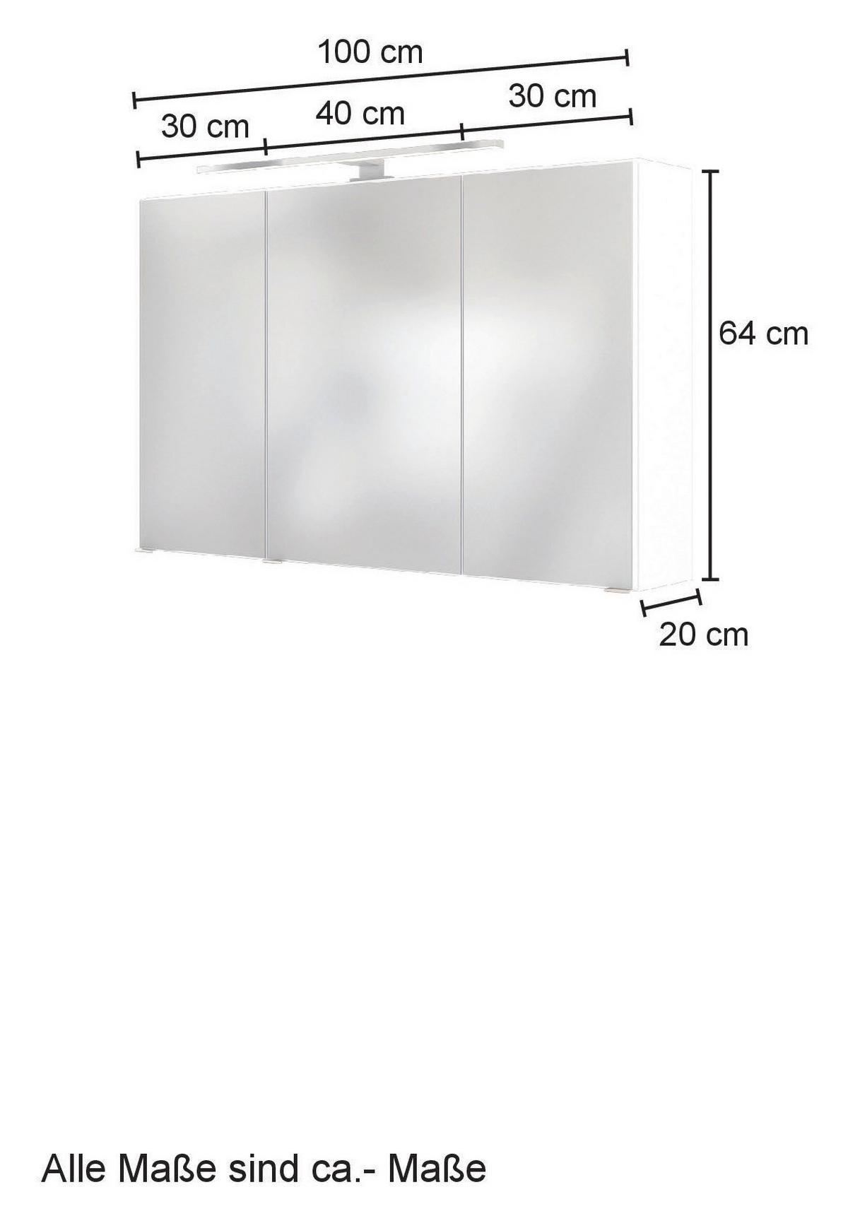 Spiegelschrank Pienza mit LED 3-türig ca. 100x64 cm Eiche - Chromfarben/Eiche Wotan, MODERN, Holzwerkstoff/Metall (100/64/20cm) - Held