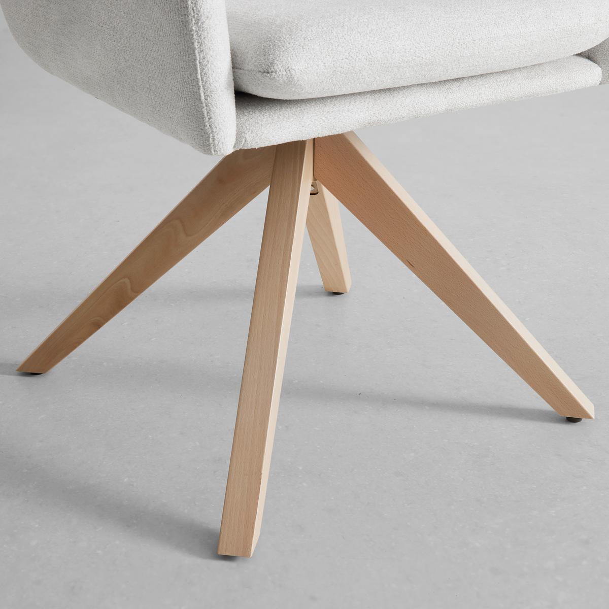 Armlehnstuhl Finja Weiß Webstoff Drehbar Gepolstert - Buchefarben/Weiß, MODERN, Holz/Textil (59/97/63cm) - Bessagi Home