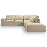 Ecksofa Lux Beige Webstoff - Beige/Schwarz, Basics, Holz/Kunststoff (305/281cm) - MID.YOU