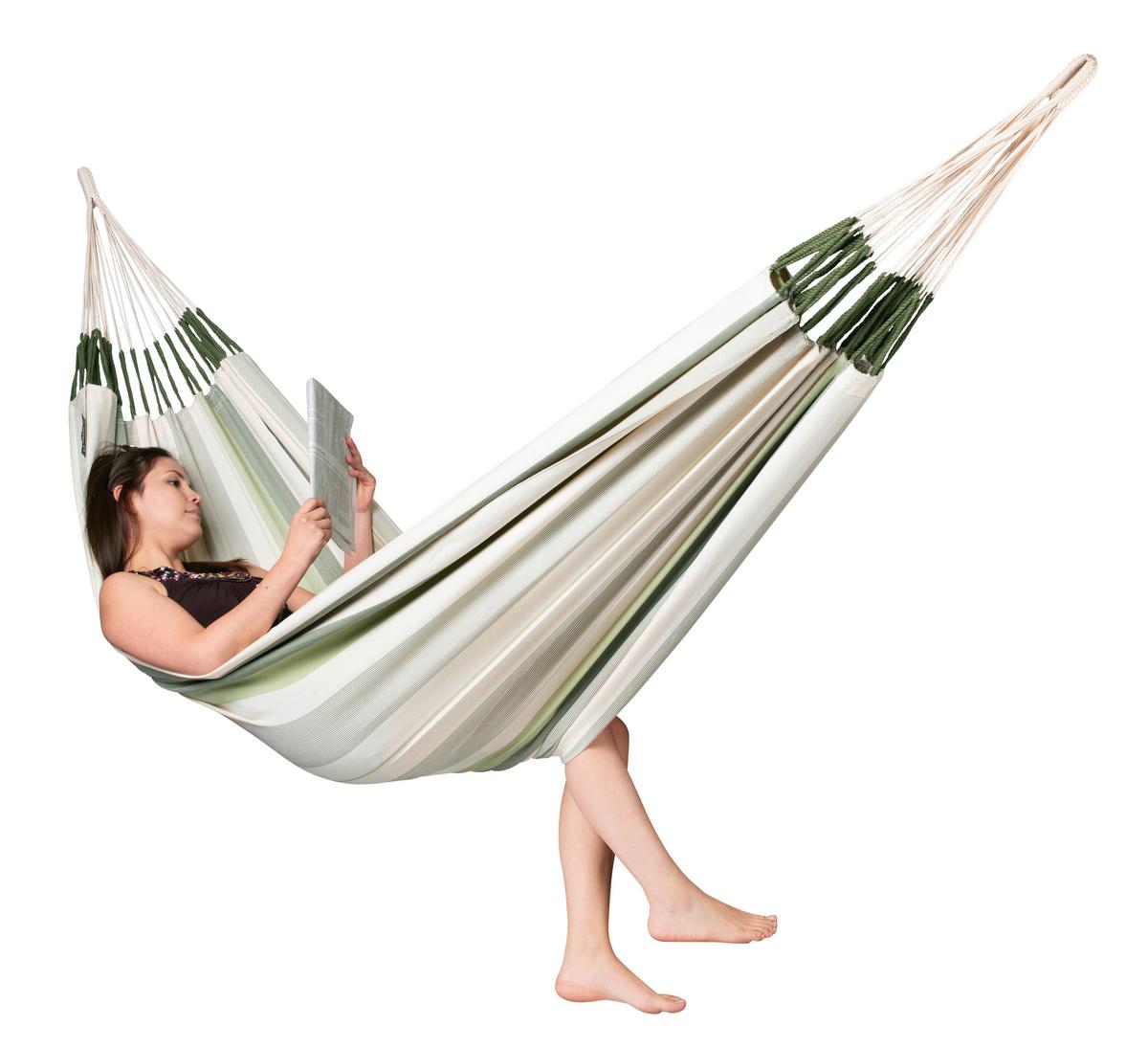 Hängematte Classic Double Hammock Outdoor Weiß/Grün - Weiß/Hellgrün, KONVENTIONELL, Textil (160/350cm) - La Siesta