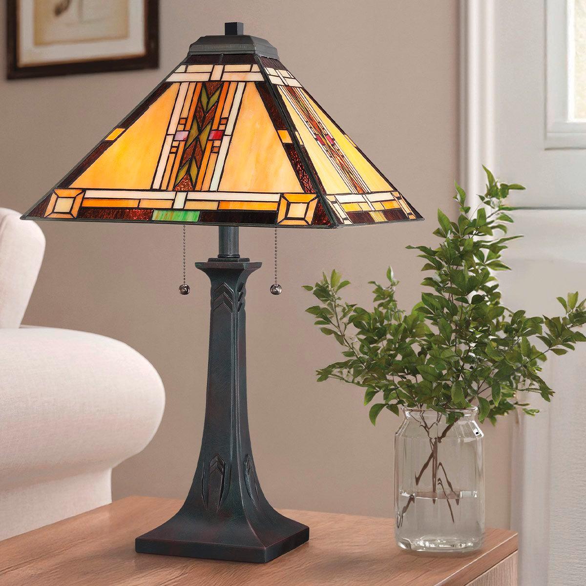 Asztali Lámpa Qz-Navajo-Tl-Vb - sötétbarna/többszínű, Konventionell, üveg/természetes anyagok (40.6/63,1cm) - Elstead Lighting