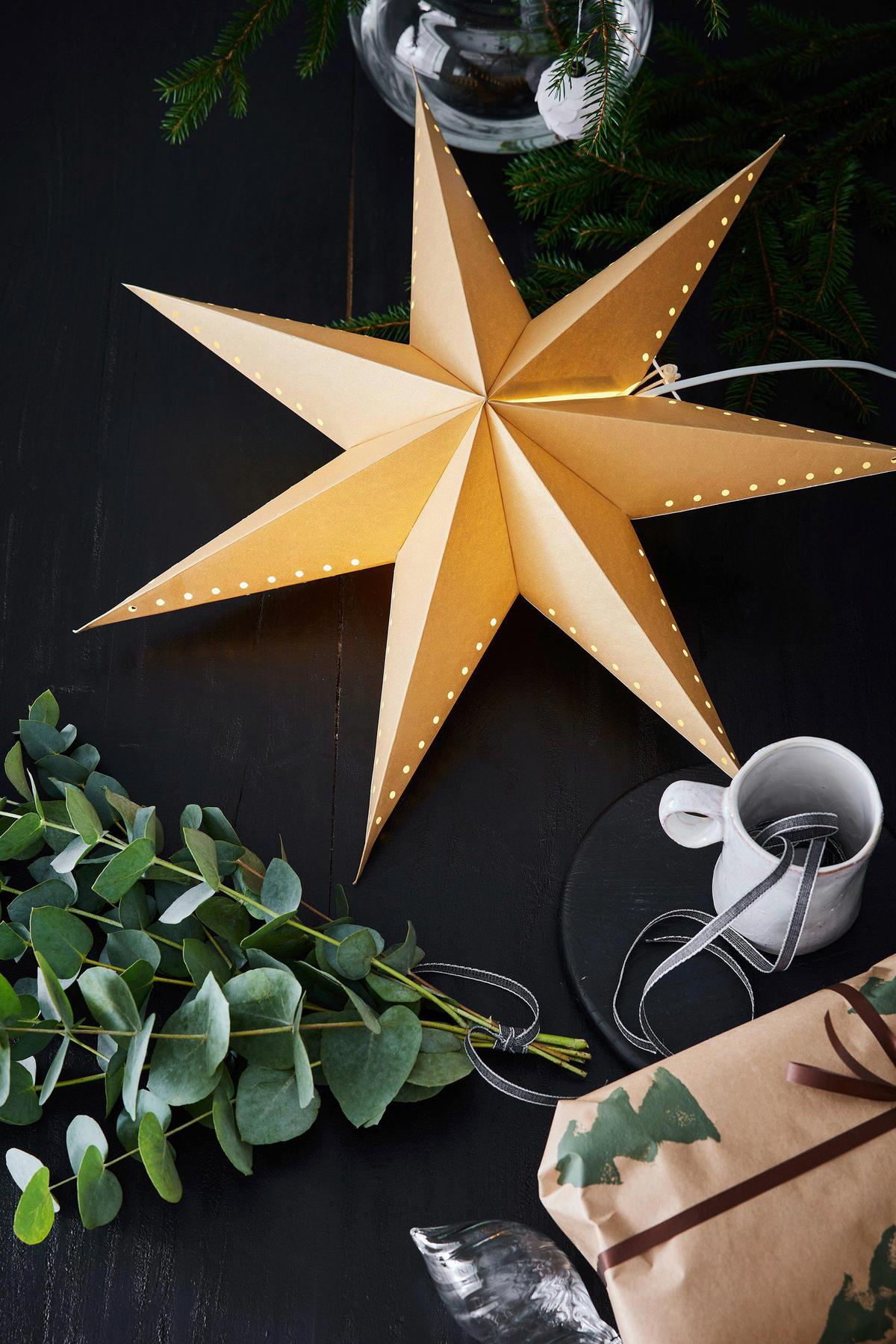 Dekostern Lively Pendant Star Goldfarben max. 6 Watt - Goldfarben, Basics, Papier (16/60/60cm) - Markslöjd
