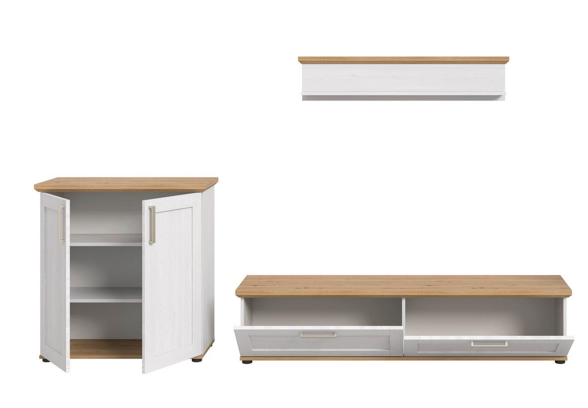 Dnevni Regal Verona, Bela, Barva Macesna, 3-Delni - srebrne barve/črna, Design, umetna masa/leseni material (260/151/40cm) - Livetastic