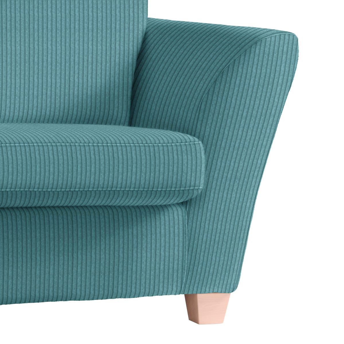 3-Sitzer-Sofa Devado Petrol Cord - Petrol/Naturfarben, Holz/Textil (216/70-85/95cm) - Mömax