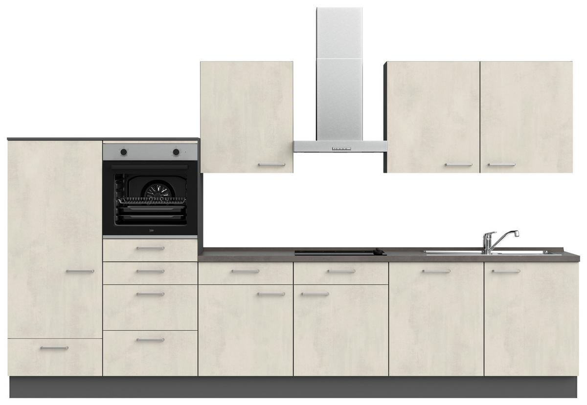 Küchenblock Riva Low m. Geräten Weiß - Schieferfarben/Edelstahlfarben, MODERN, Holzwerkstoff/Metall (360cm) - Nobilia