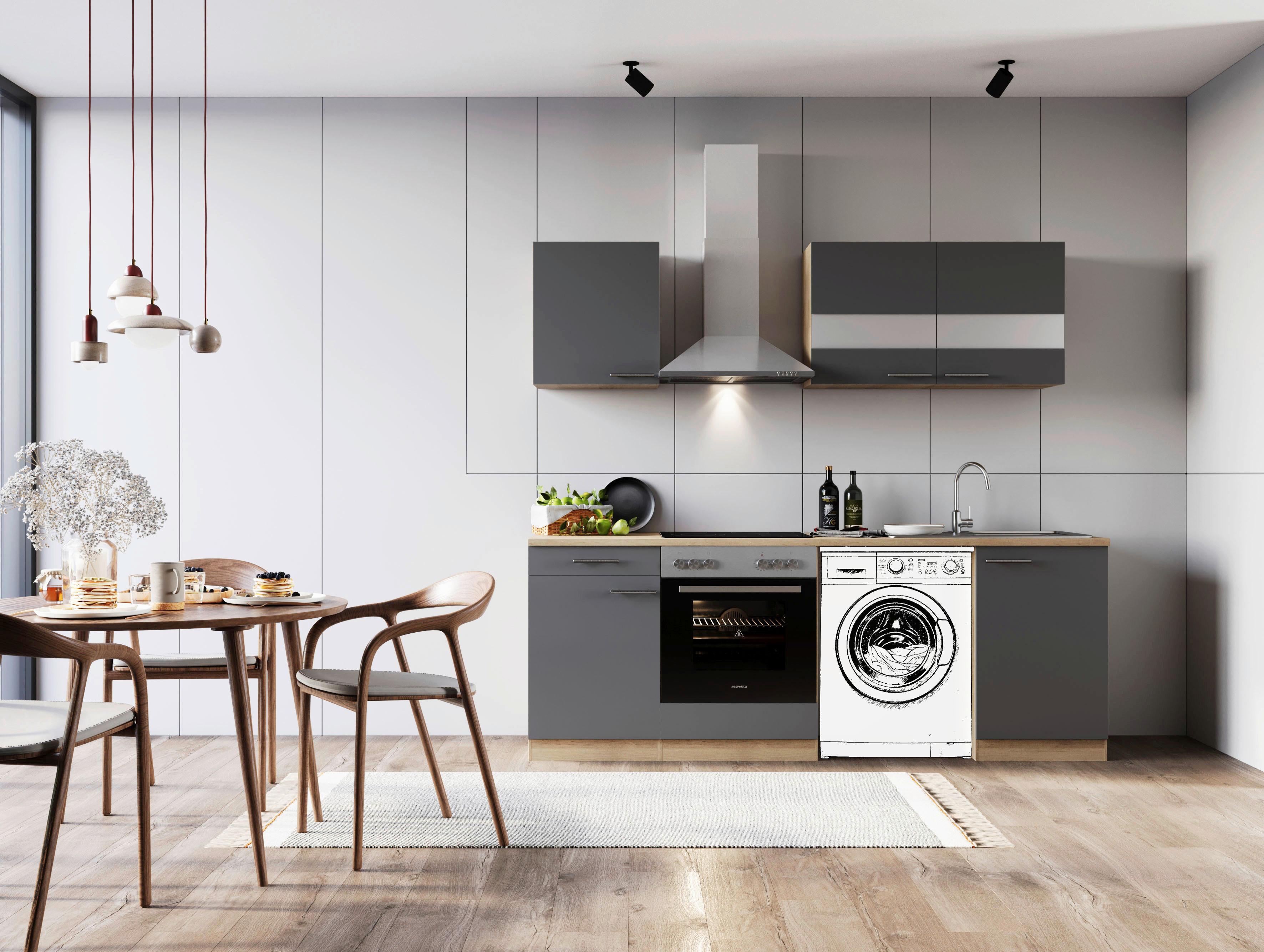 Kuhinjski Blok Z Aparati Merle, 220cm - barve nerjavečega jekla/siva, Basics, kovina/steklo (220cm) - Respekta