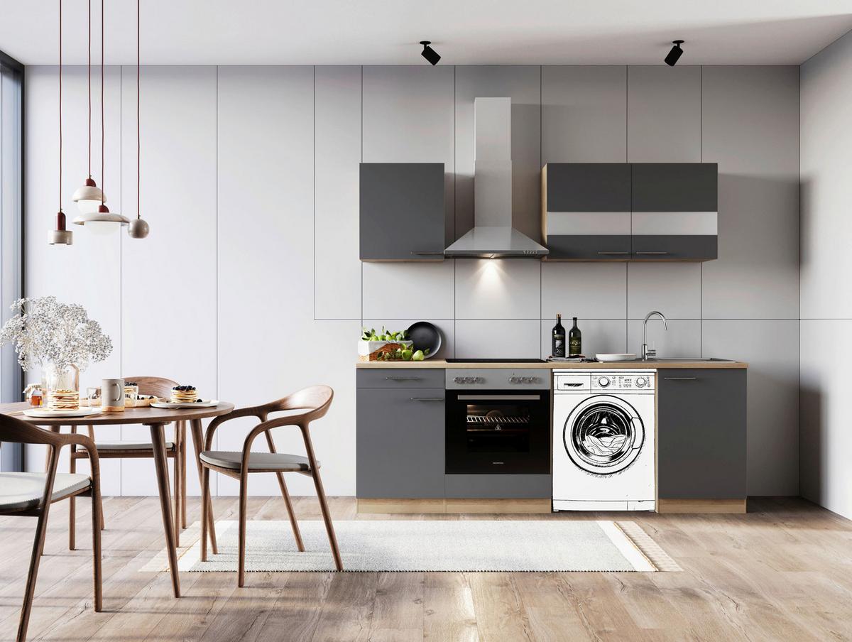 Kuhinjski Blok Z Aparati Merle, 220cm - barve nerjavečega jekla/siva, Basics, kovina/steklo (220cm) - Respekta