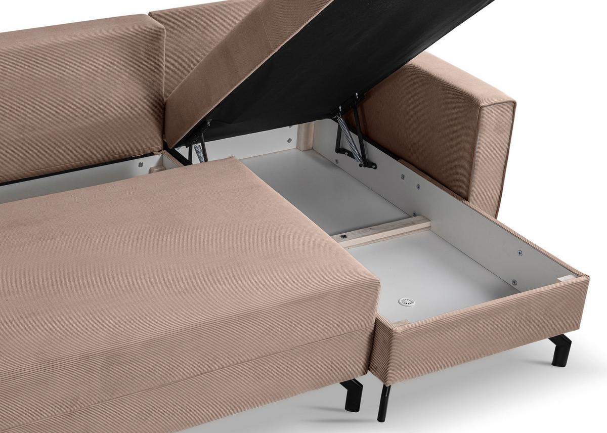 Ecksofa Marti Altrosa mit Schlaffunktion - Altrosa/Schwarz, Basics, Holz/Textil (230/148cm) - MID.YOU
