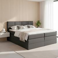 Boxspringbett Greta Grau ca. 180x200 cm mit Topper - Dunkelgrau, MODERN, Holz/Holzwerkstoff (180/200cm) - Bessagi Home