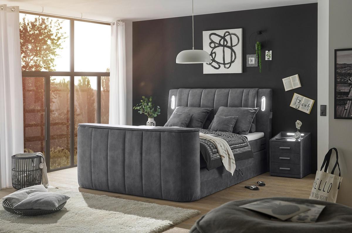 Boxspringbett Dallas m. LED ca. 180x200 cm Anthrazit - Anthrazit, MODERN, Holzwerkstoff/Kunststoff (180/200cm) - MID.YOU