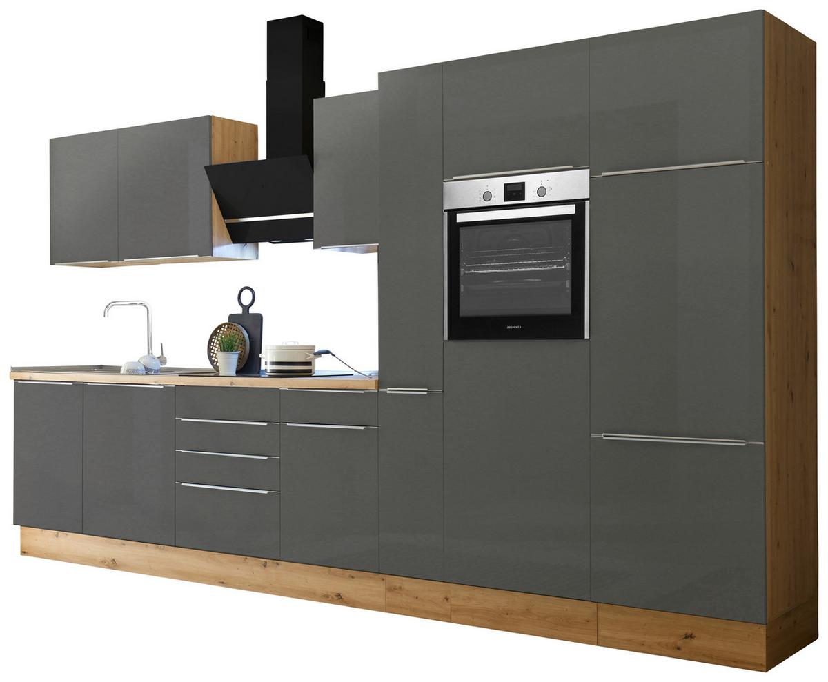 Küchenblock Marleen m. Geräten Grau B: ca. 370 cm - Anthrazit/Alufarben, LIFESTYLE, Holzwerkstoff/Kunststoff (370cm) - Respekta