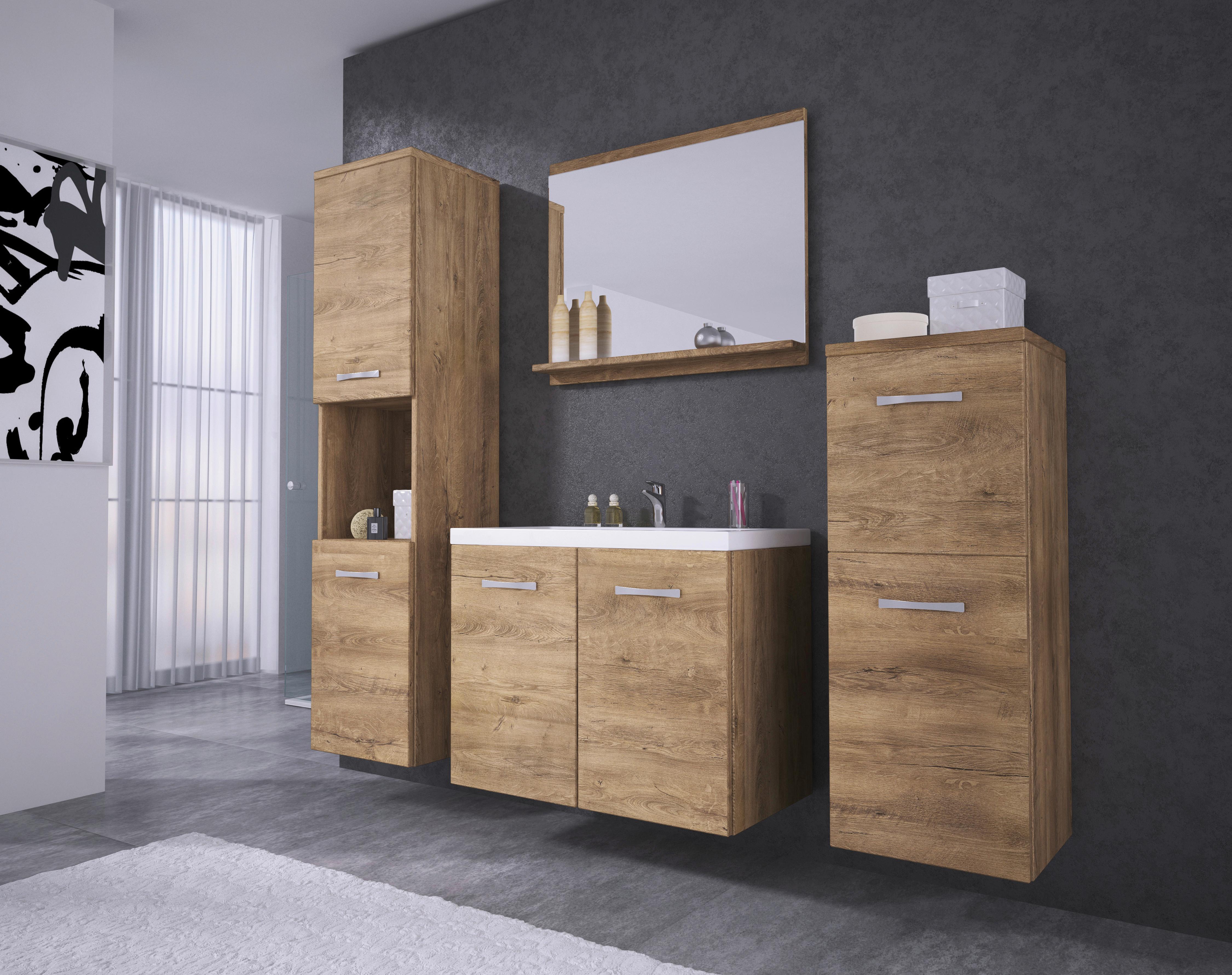 Badmöbel-Set 5-tlg. Malo ca. 140 cm Eiche - Eichefarben/Weiß, LIFESTYLE, Keramik/Holzwerkstoff (120cm) - P & B
