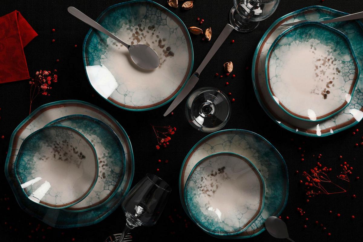 SERWIS OBIADOWO-ŚNIADANIOWY INTERLAKEN - różnokolorowy, Basics, ceramika