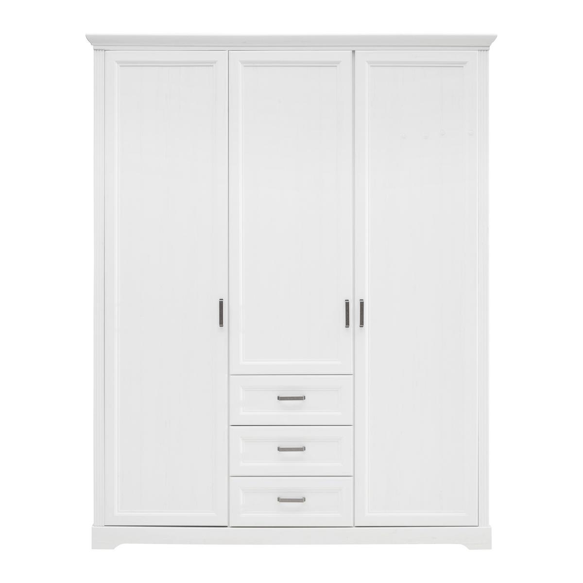 Kleiderschrank Marilou in Weiss ca. 164x206x64cm - Weiss/Nickelfarben, Romantik / Landhaus, Holzwerkstoff/Metall (164/206/64cm) - Zandiara