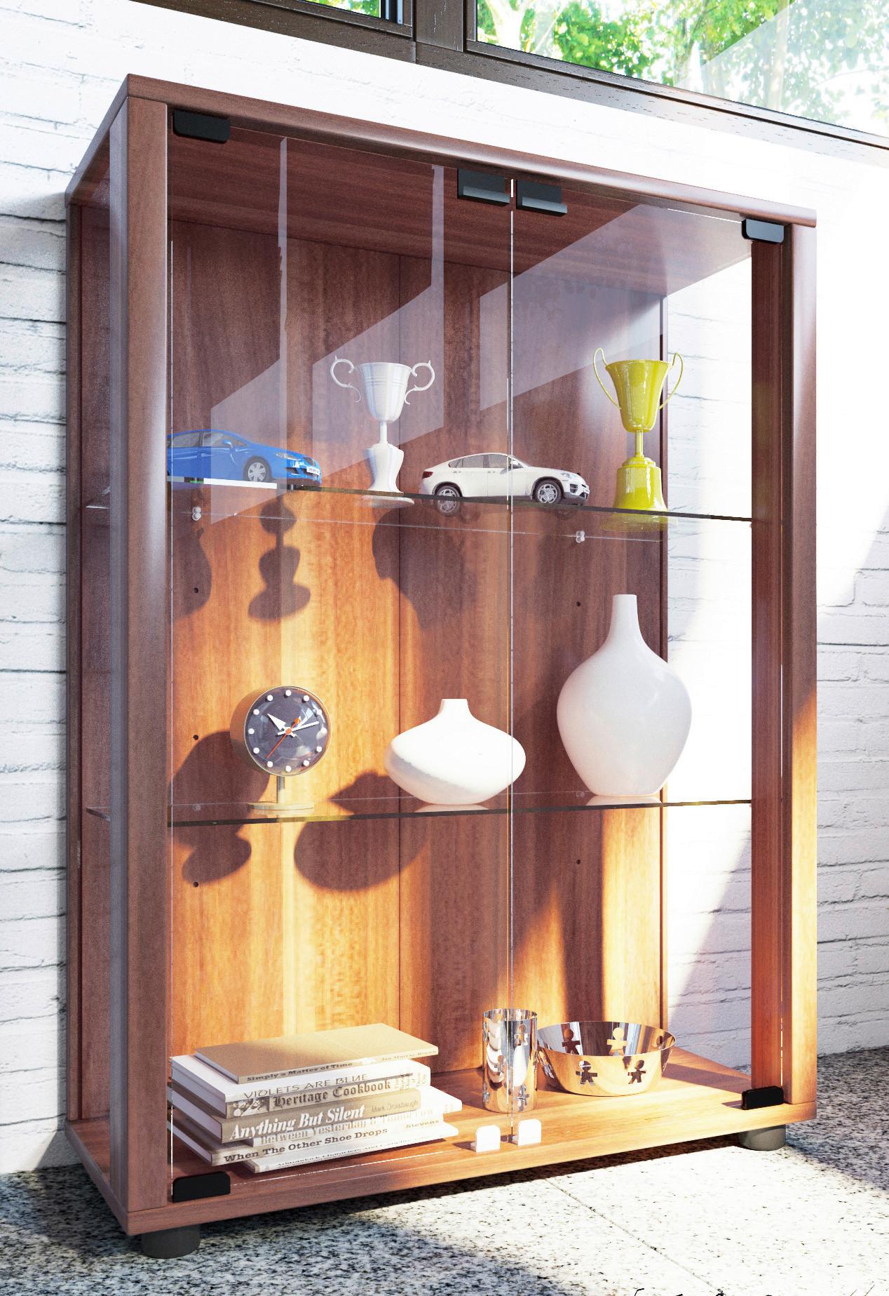 Vitrine Sintalo ca. 60x80 cm Nussbaum - Nussbaumfarben/Schwarz, MODERN, Glas/Holzwerkstoff (60/80/25cm) - MID.YOU