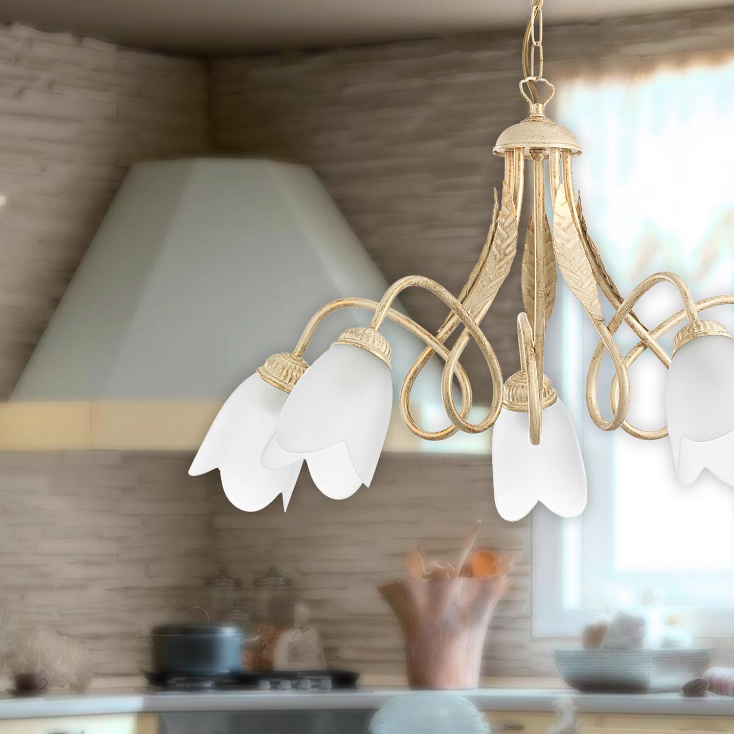 Kronleuchter Doppio Giro Weiß max. 6 Watt - Weiß, KONVENTIONELL, Glas/Metall (75/82cm)