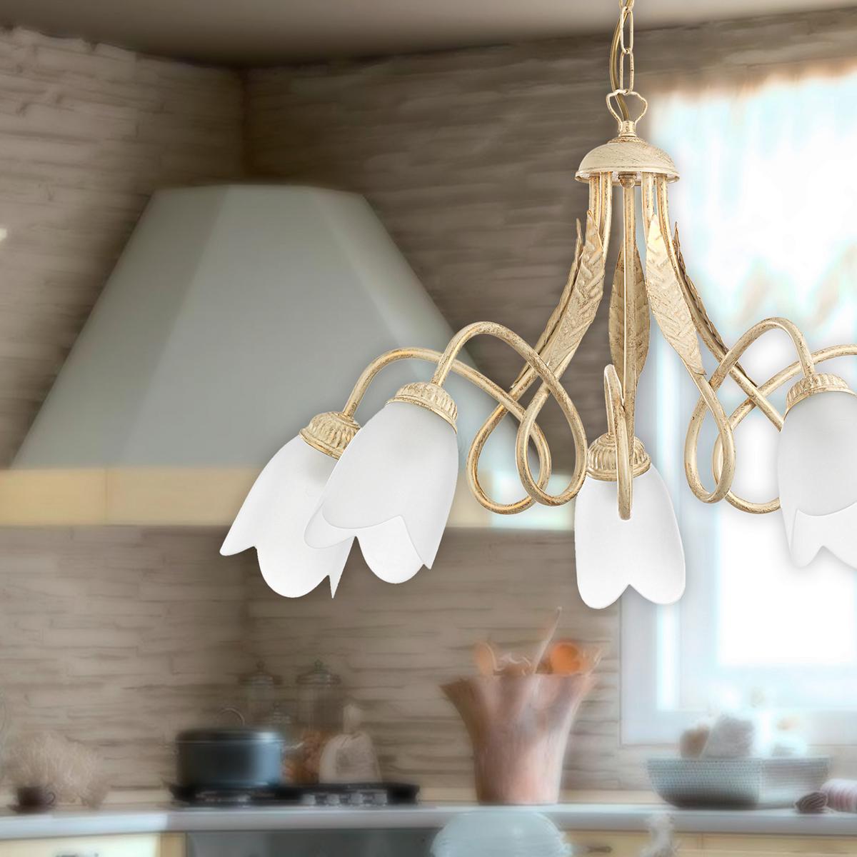 Kronleuchter Doppio Giro Weiß max. 6 Watt - Weiß, KONVENTIONELL, Glas/Metall (75/82cm)