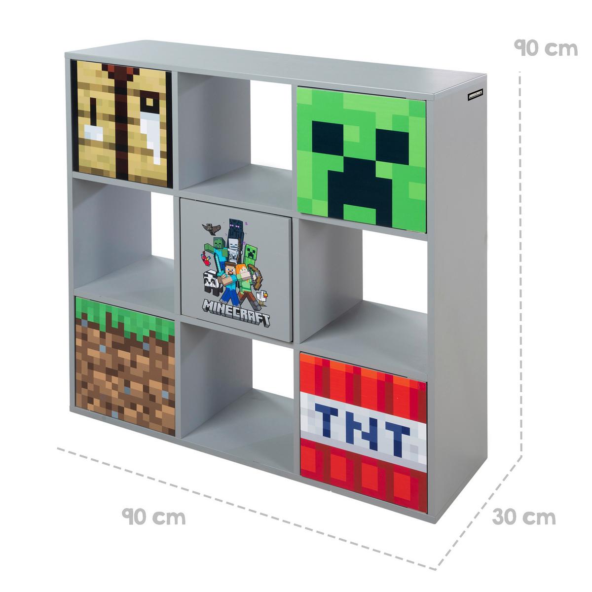 Regal Minecraft ca. 90x90x30 cm Grau - Multicolor/Grau, MODERN, Holzwerkstoff (90/90/30cm) - Minecraft