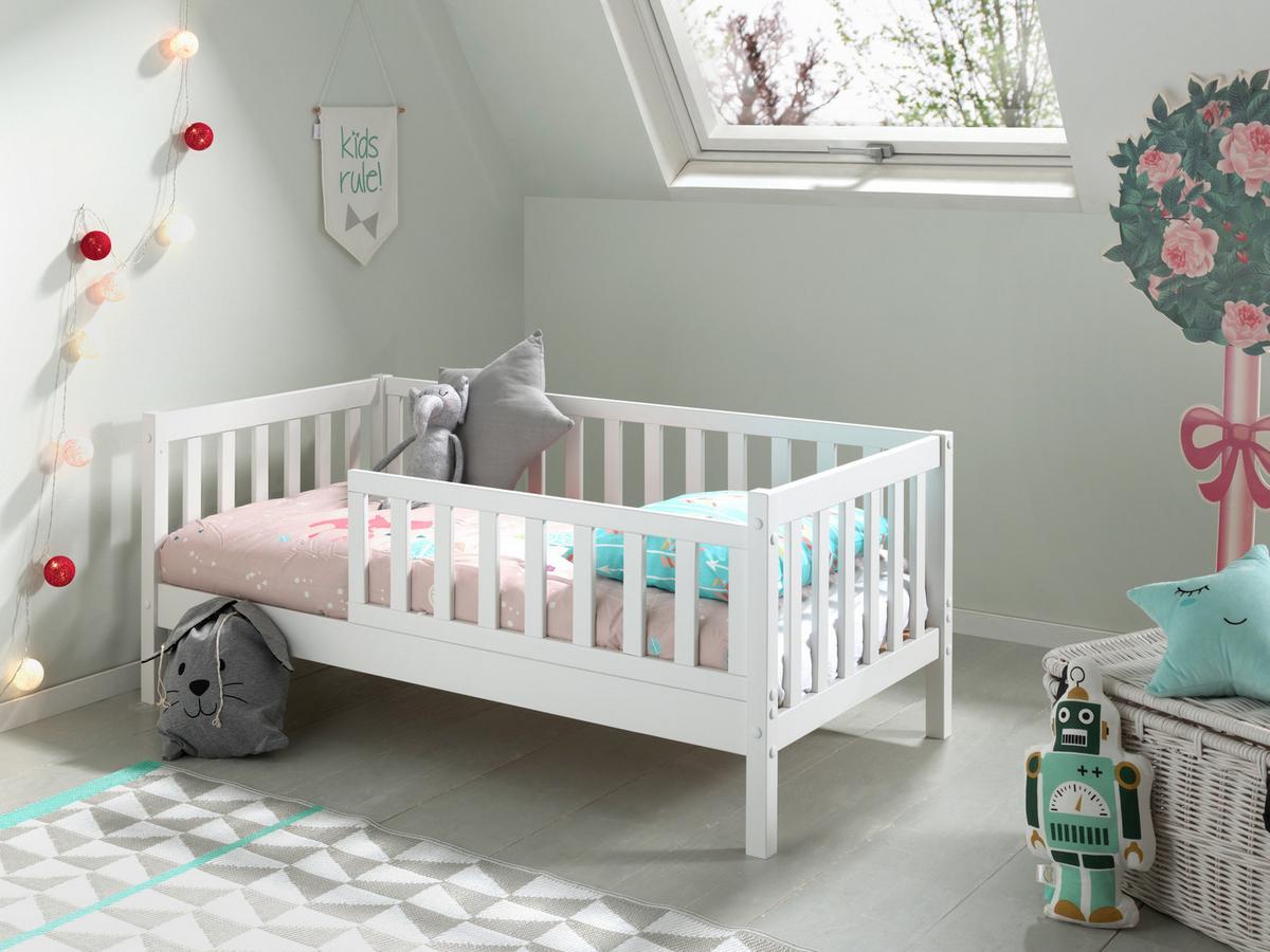 Kinder-/Juniorbett, 70x140 cm, weiß - Naturfarben/Weiß, MODERN, Holz (70/140cm) - MID.YOU