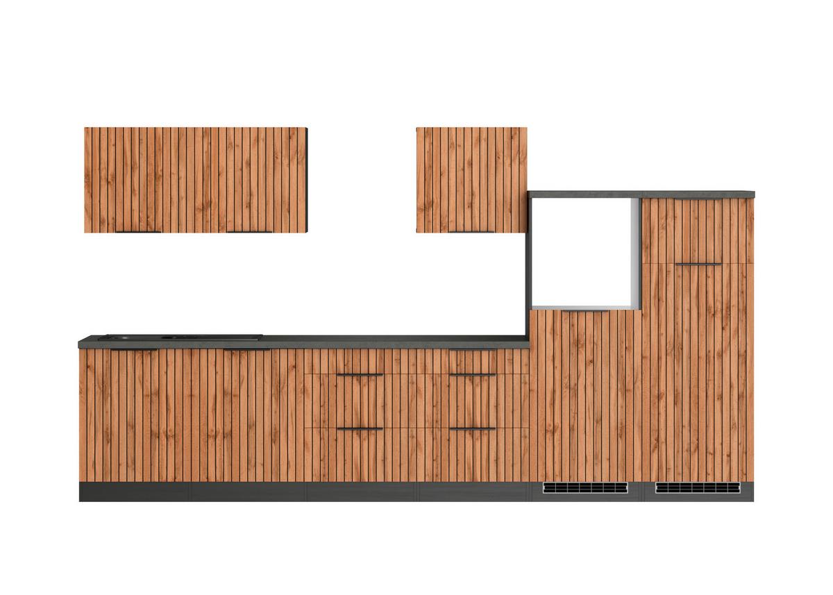 Küchenleerblock Liverpool m. Geräte Graphit/Eichefarben - Schieferfarben/Eiche Wotan, Basics, Holzwerkstoff/Metall (360cm) - Held