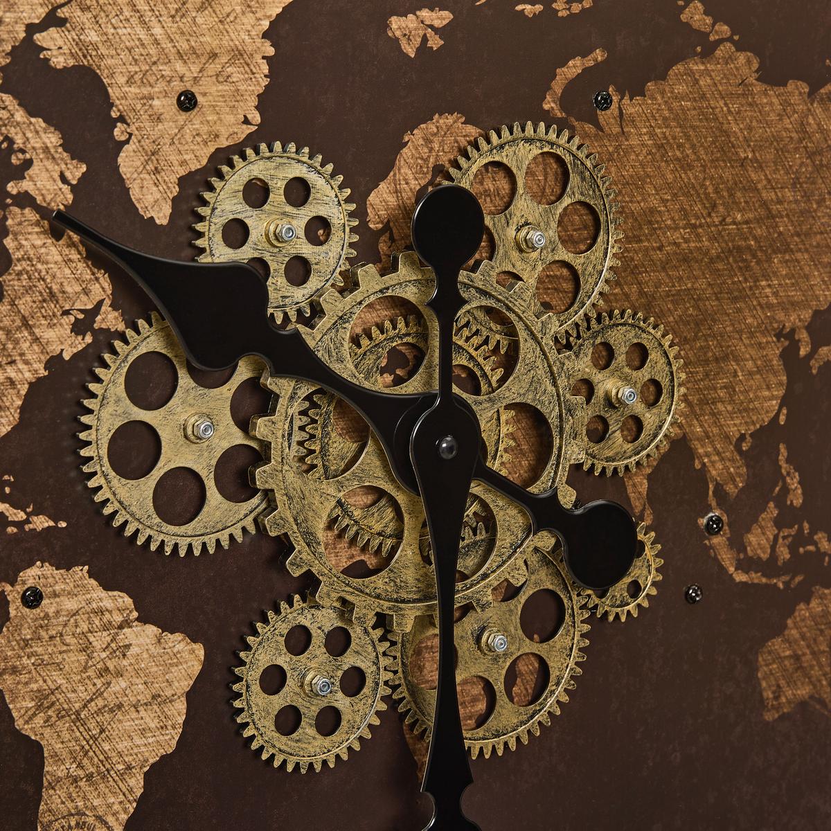 ZEGAR ŚCIENNY WORLD - czarny/brązowy, Lifestyle, materiał drewnopochodny/metal (57/57/6cm) - Xora