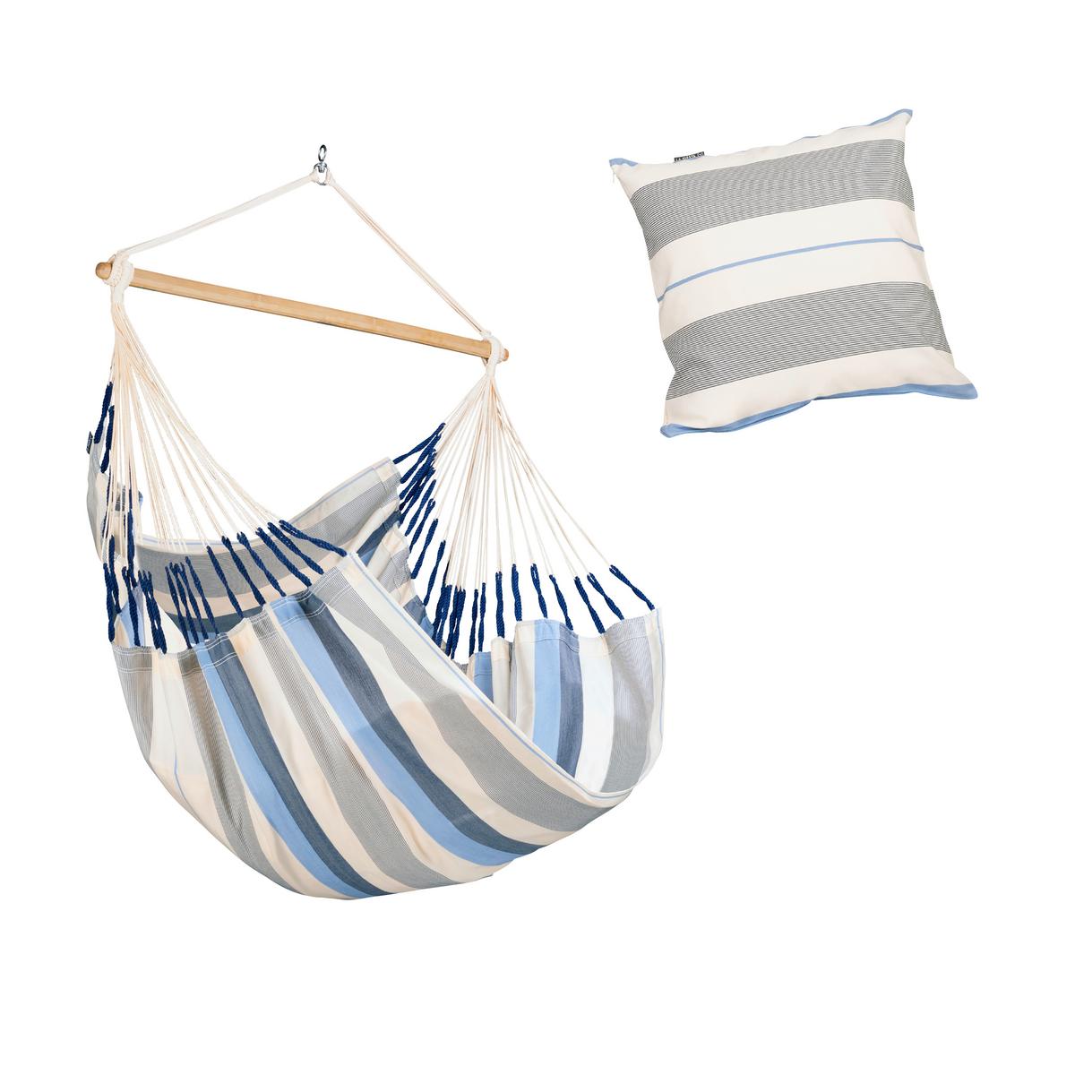 Hängesessel Comfort Hammock Echtholz ca. 110x160x180 cm - Weiß/Dunkelblau, KONVENTIONELL, Holz/Textil (110/160/180cm) - La Siesta