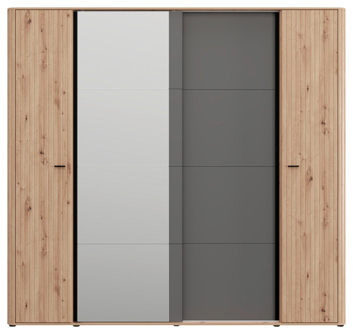 Ruhásszekrény Sinop - grafitszürke/fekete, Modern, faalapú anyag/üveg (232/218,5/58cm)