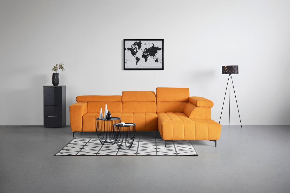 Ecksofa in Gelb - Gelb/Schwarz, Modern, Textil (295/201cm) - Premium Living