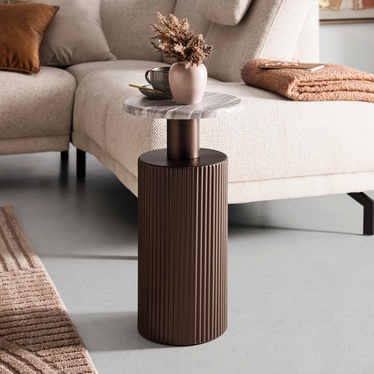 Beistelltisch Solco Naturfarben/Bronzefarben - Naturfarben/Bronzefarben, LIFESTYLE, Holzwerkstoff/Metall (30/56cm) - Premium Living