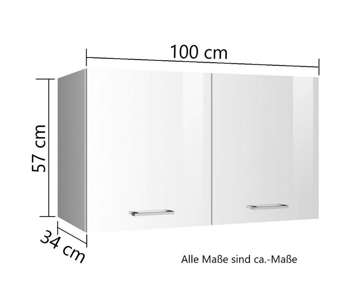 Küchenoberschrank Mailand Weiß Hochglanz - Weiß Hochglanz/Silberfarben, MODERN, Holzwerkstoff/Metall (100/57/34cm) - Held