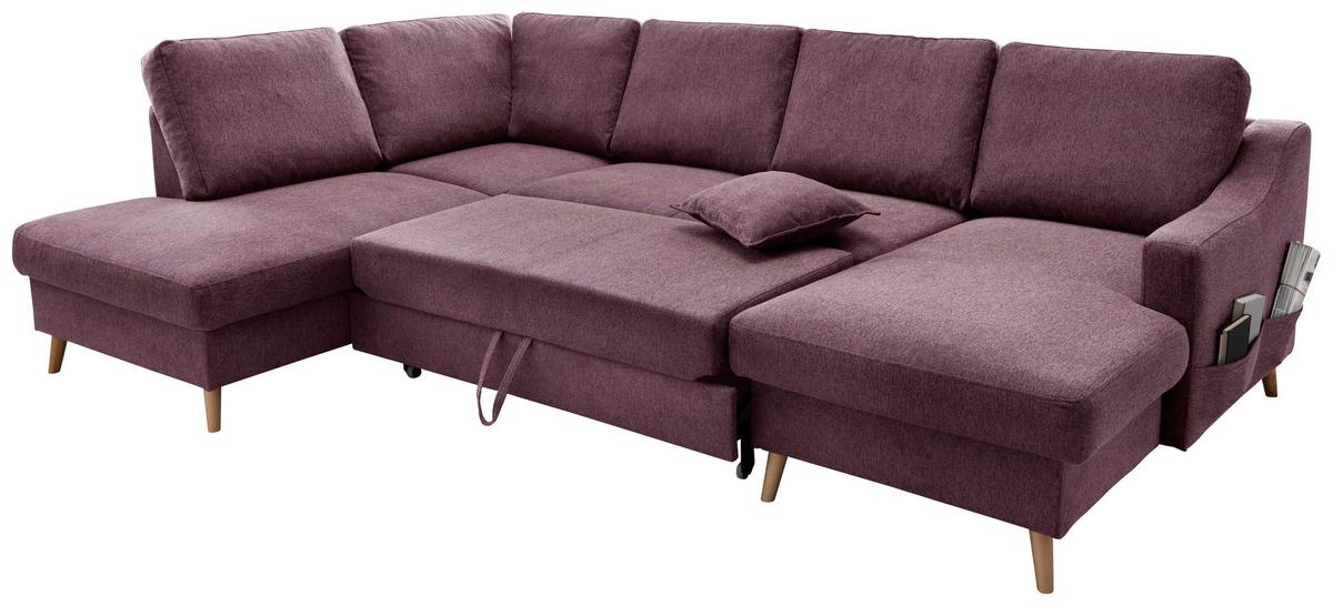 Wohnlandschaft Valentina Bordeaux Struktur - Bordeaux/Naturfarben, KONVENTIONELL, Holz/Textil (200/301/150cm) - P & B