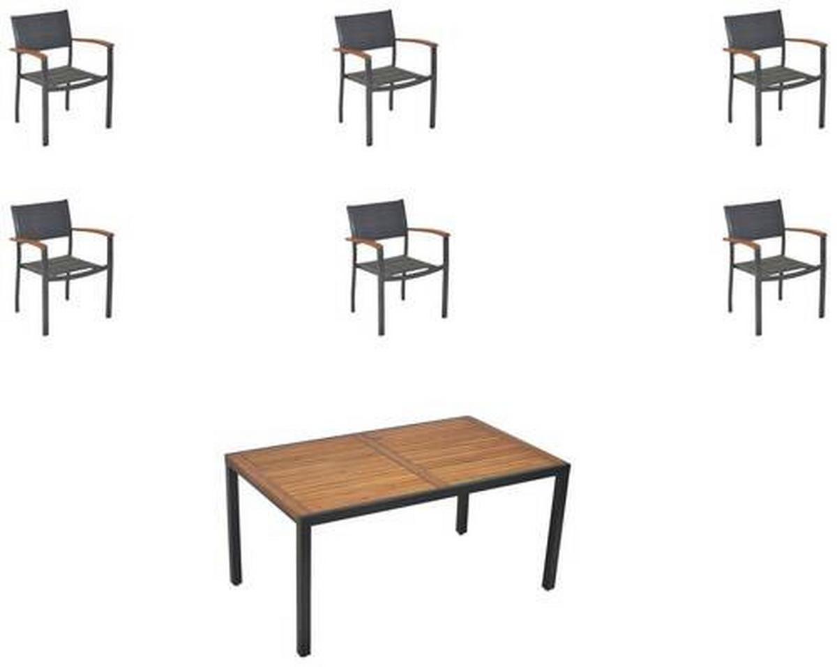 Gartenset Paxos 7-tlg. Alu/Akazie massiv - Graphitfarben/Naturfarben, MODERN, Holz/Textil - Gardenson