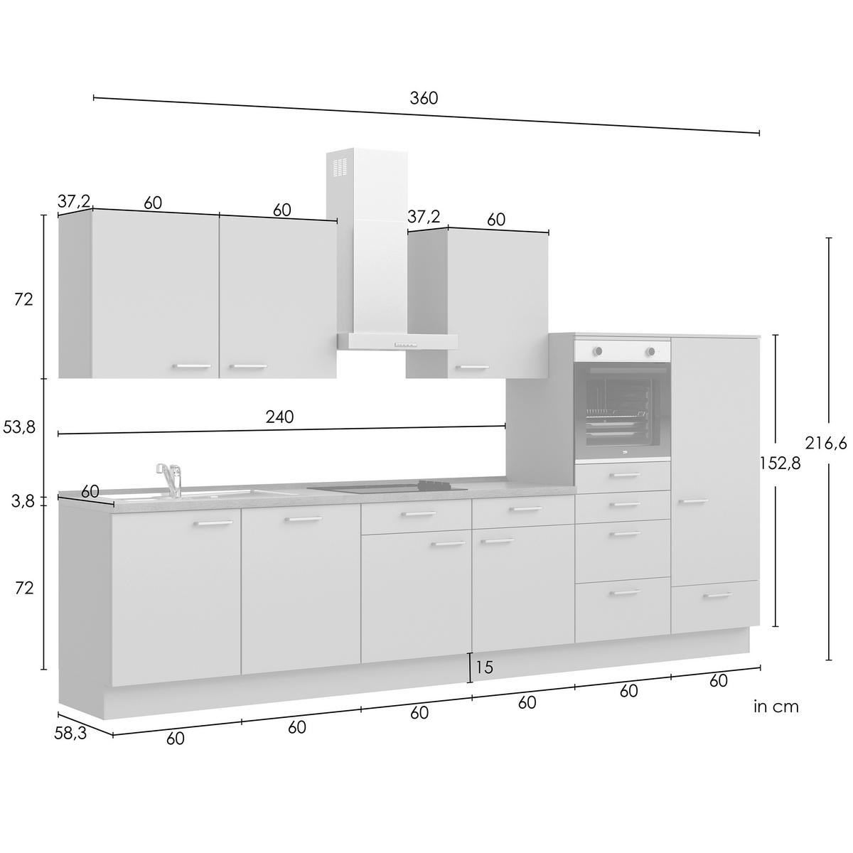 Küchenleerblock Senso Low o. Geräte Olivgrün - Eichefarben/Schwarz, MODERN, Holzwerkstoff/Metall (360cm) - Nobilia