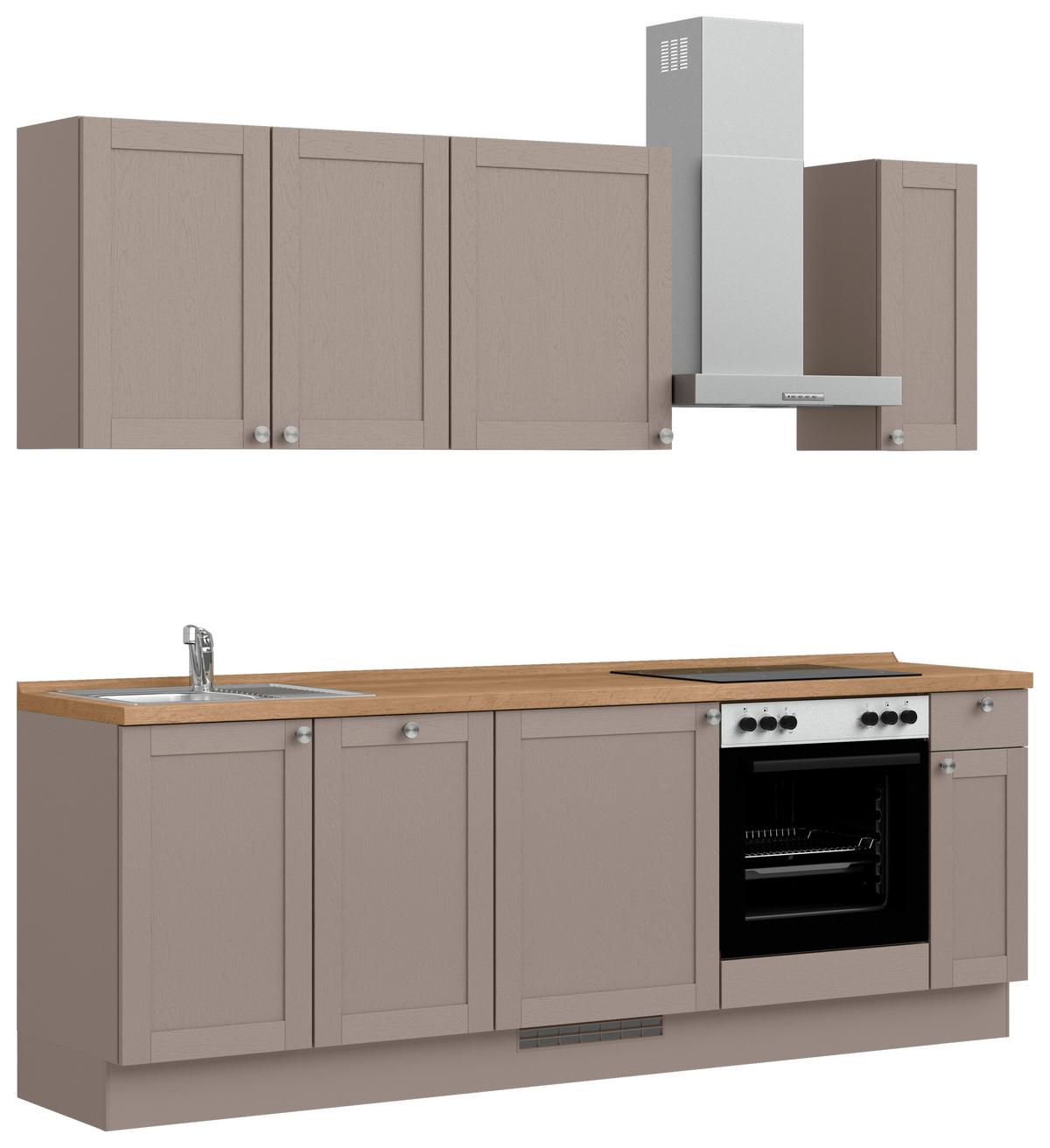 Küchenleerblock Frame Low o. Geräte Beigebraun - Edelstahlfarben/Eichefarben, MODERN, Holzwerkstoff/Metall (240cm) - Nobilia