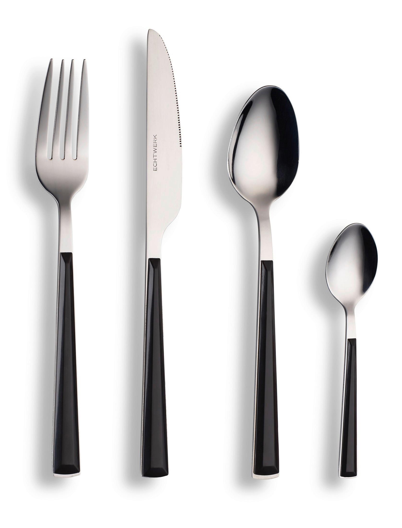Besteckset Basic Schwarz/Silber 16-teilig - Silberfarben/Schwarz, Basics, Metall - Echtwerk