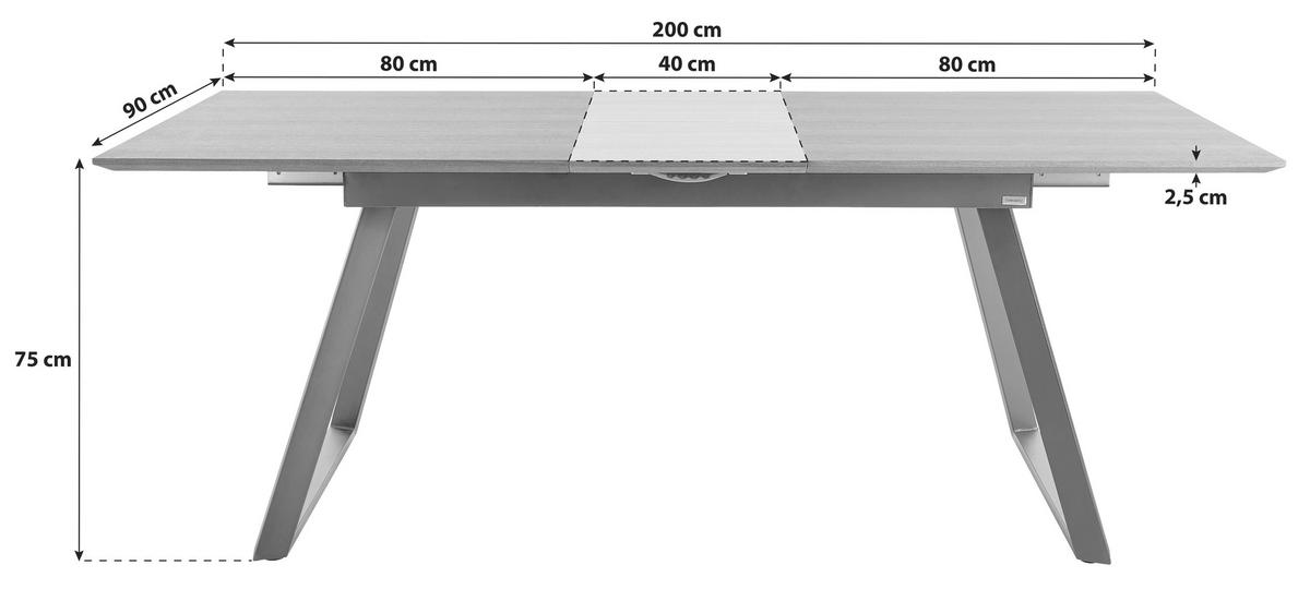 Raztegljiva Jedilna Miza Track, 160-200 X 90 Cm - črna/naravne barve, Moderno, kovina/leseni material (160-200/90/75cm) - Modern Living