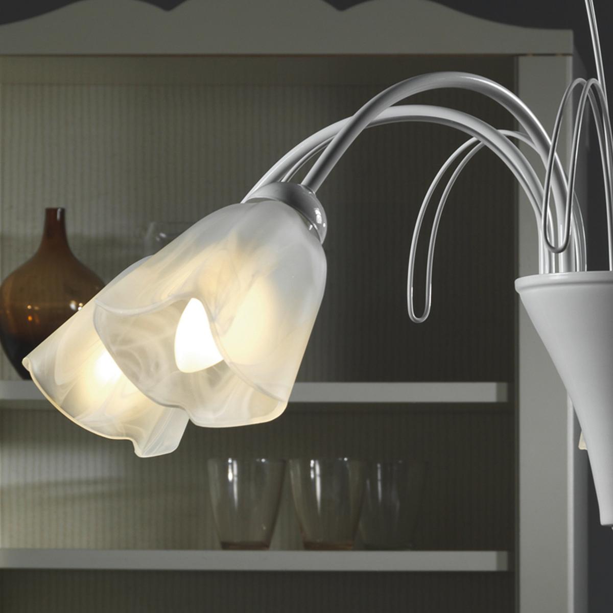 Kronleuchter Antron Weiß max. 6 Watt - Weiß, KONVENTIONELL, Glas/Metall (70/100cm)
