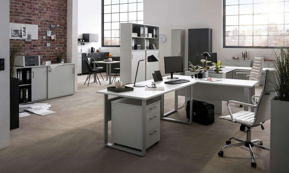 Schreibtisch 1600 Anthrazit ca. 160x235x73,2cm - Anthrazit/Silberfarben, MODERN, Holzwerkstoff/Metall (160/235/73,2cm) - MID.YOU