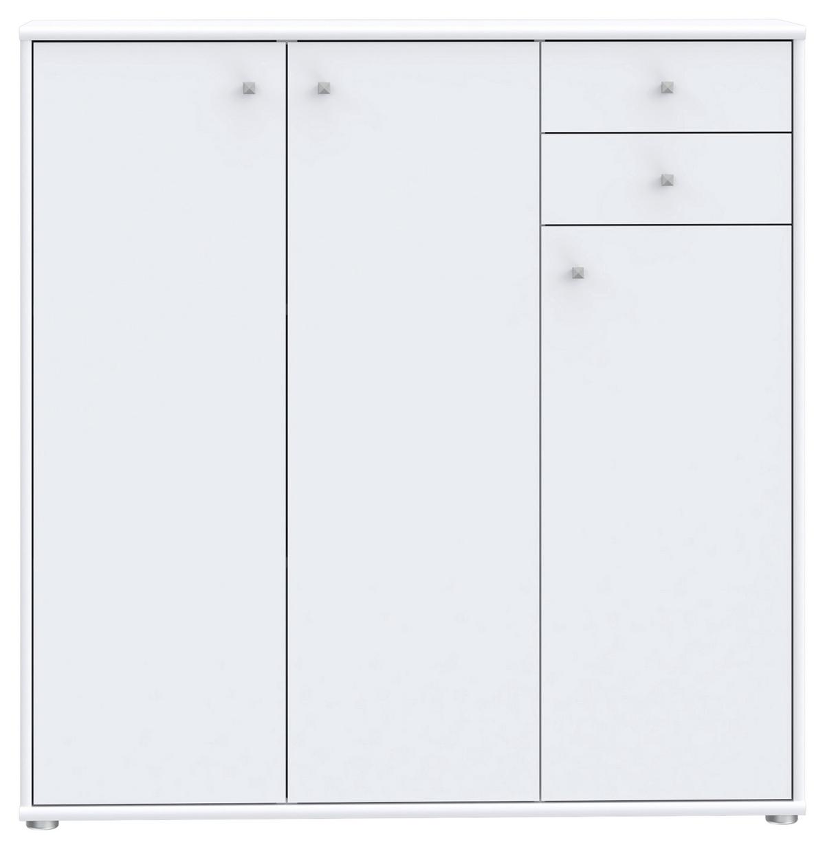 Komoda Tempra 2, Bela - bela/barve aluminija, Design, leseni material (108,8/111,1/34,8cm)