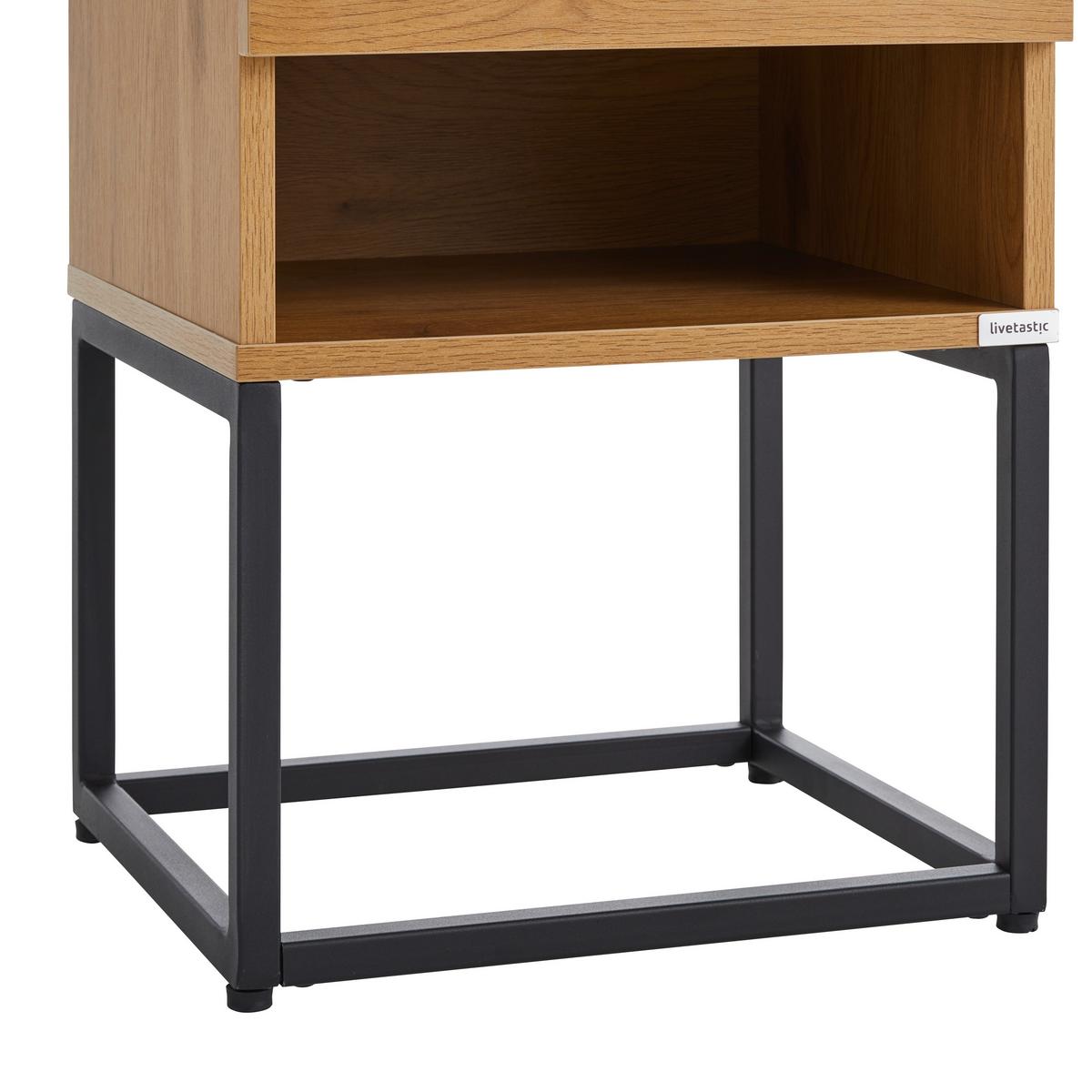 SZAFKA NOCNA AMSTERN S04 OAK - kolor dębowy/czarny, Modern, materiał drewnopochodny/metal (40/55/35cm) - Livetastic