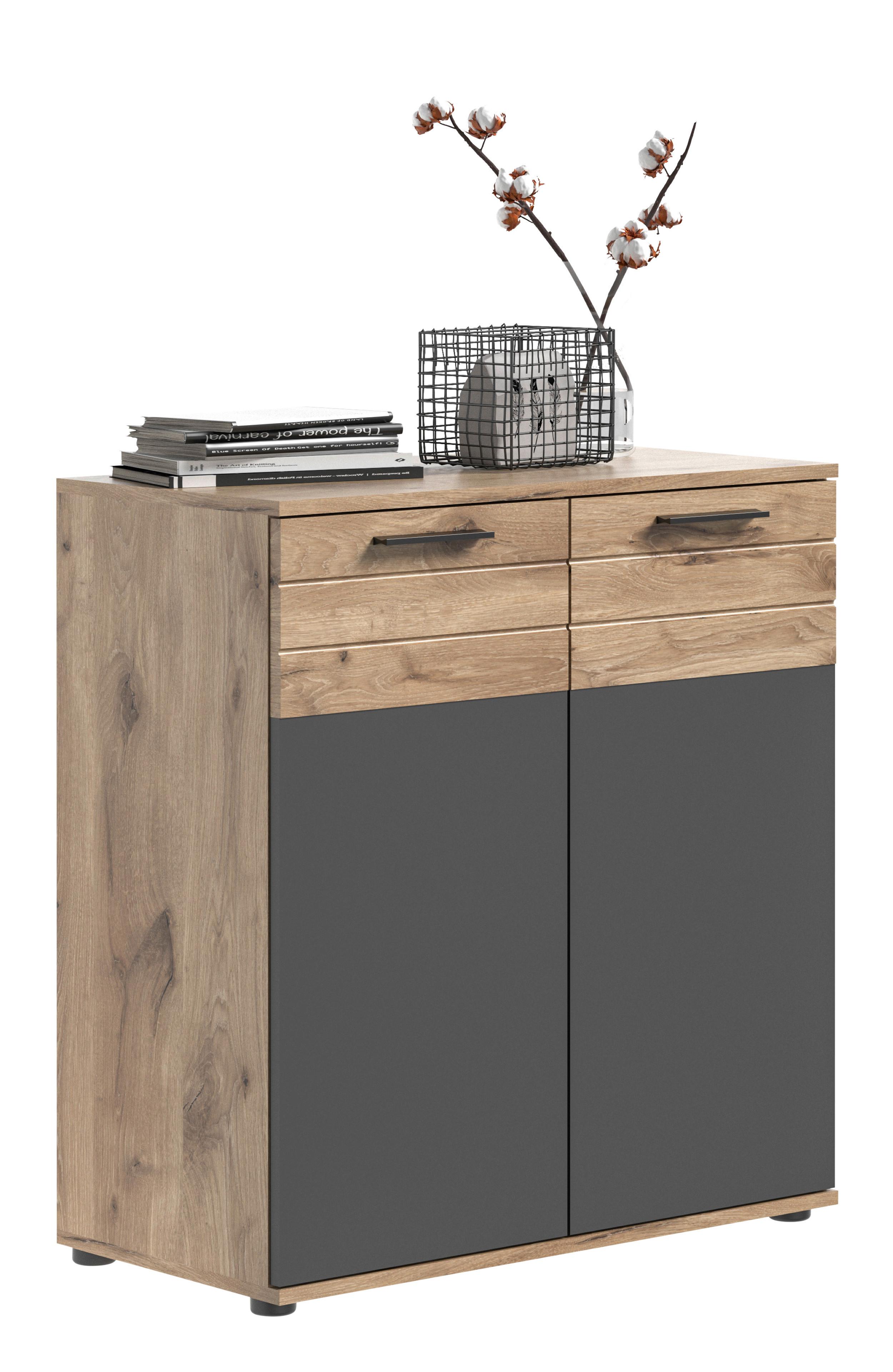 Kommode Mason ca. 80x87 cm Eiche/Grau - Eichefarben/Grau, Holzwerkstoff/Kunststoff (80/87/40cm) - MID.YOU