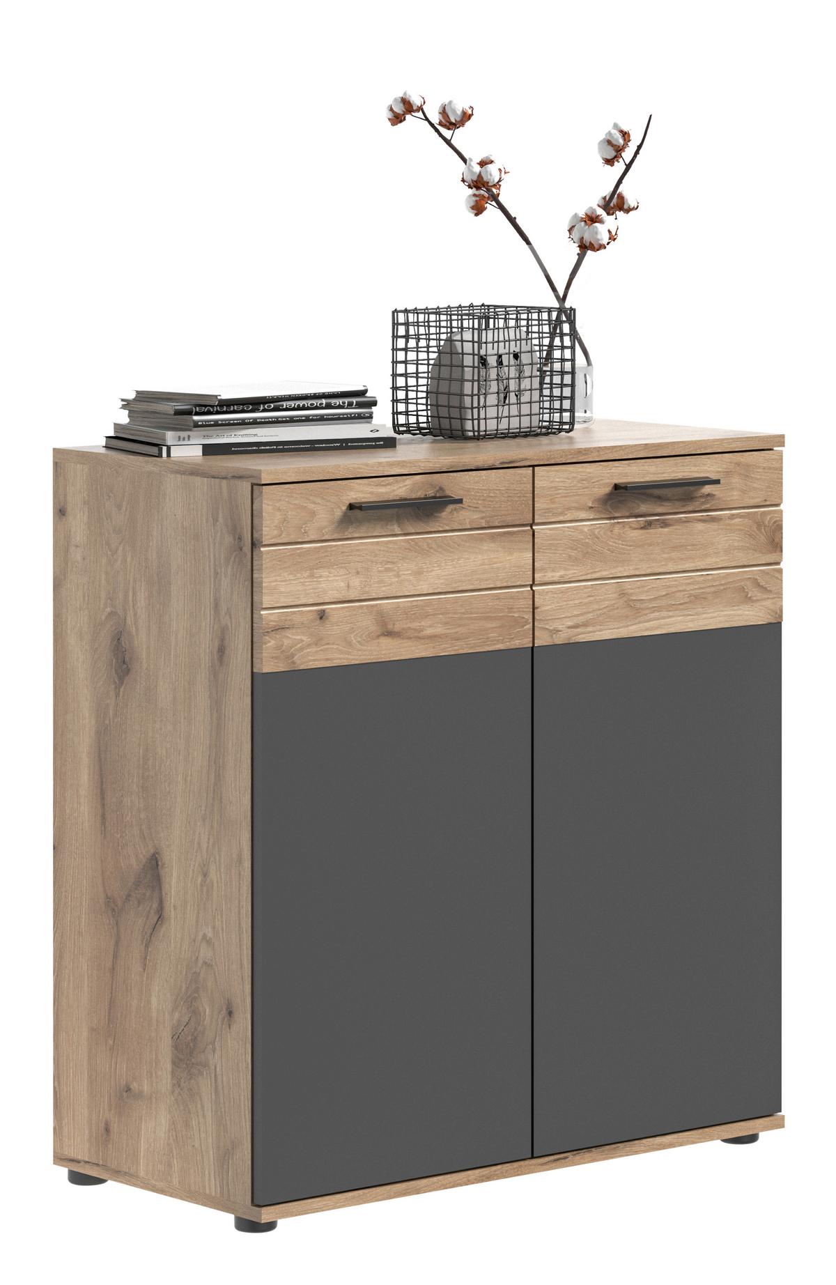 Kommode Mason ca. 80x87 cm Eiche/Grau - Eichefarben/Grau, Holzwerkstoff/Kunststoff (80/87/40cm) - MID.YOU