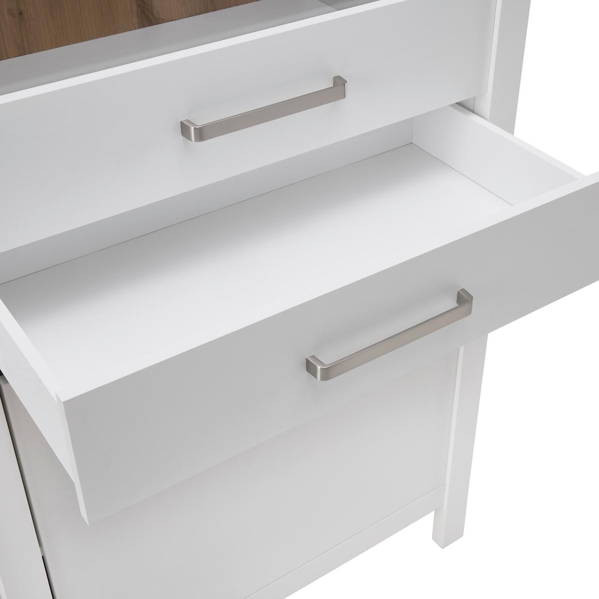 Vitrine Sicilia Weiß/Eiche - Silberfarben/Weiß, ROMANTIK / LANDHAUS, Glas/Holzwerkstoff (80/205/45cm) - Mömax