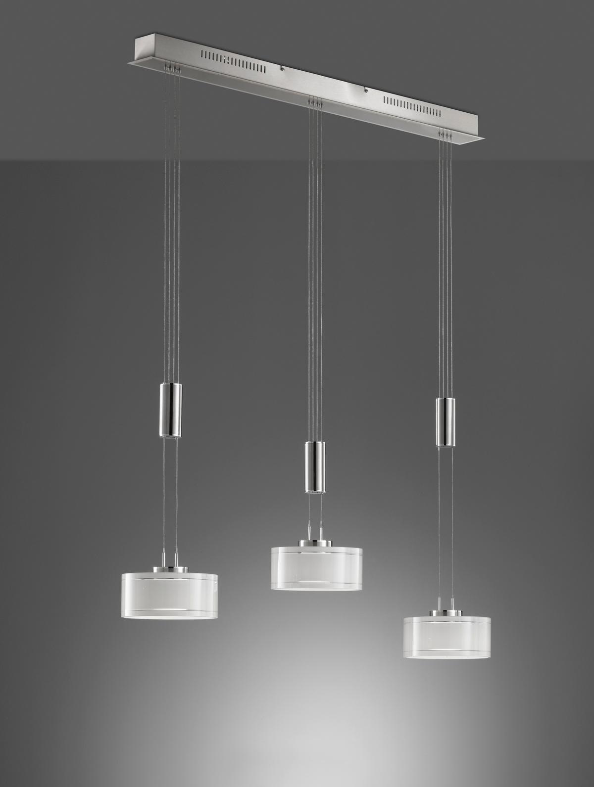 LAMPA WISZĄCA LED 60449 - biały/kolor niklowy, Design, metal/szkło (96/20/100-160cm) - Fischer & Honsel