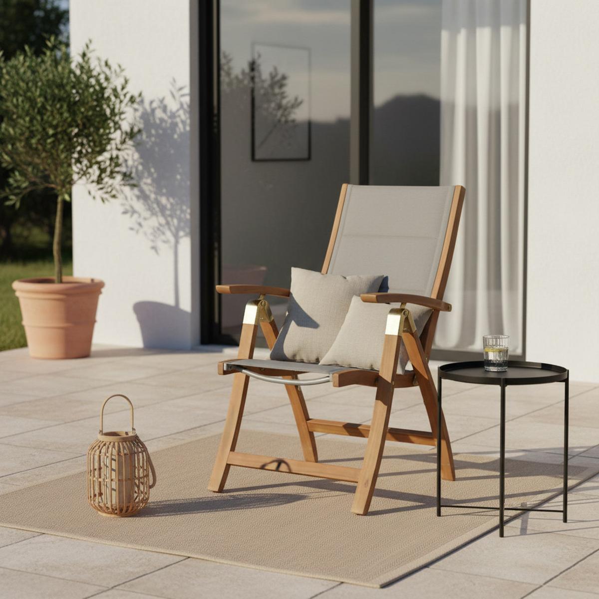 Gartensessel Acapulco Akazie/Textil klappbar - Grau/Akaziefarben, ROMANTIK / LANDHAUS, Holz/Textil (61,5/110,5/68cm) - Gardenson