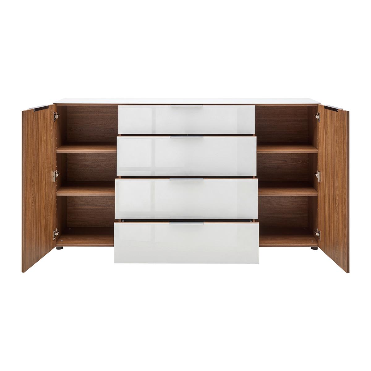 Sideboard Siena Weiß/Nussbaumfarben - Silberfarben/Nussbaumfarben, MODERN, Glas/Holzwerkstoff (180/99/40cm) - Mömax